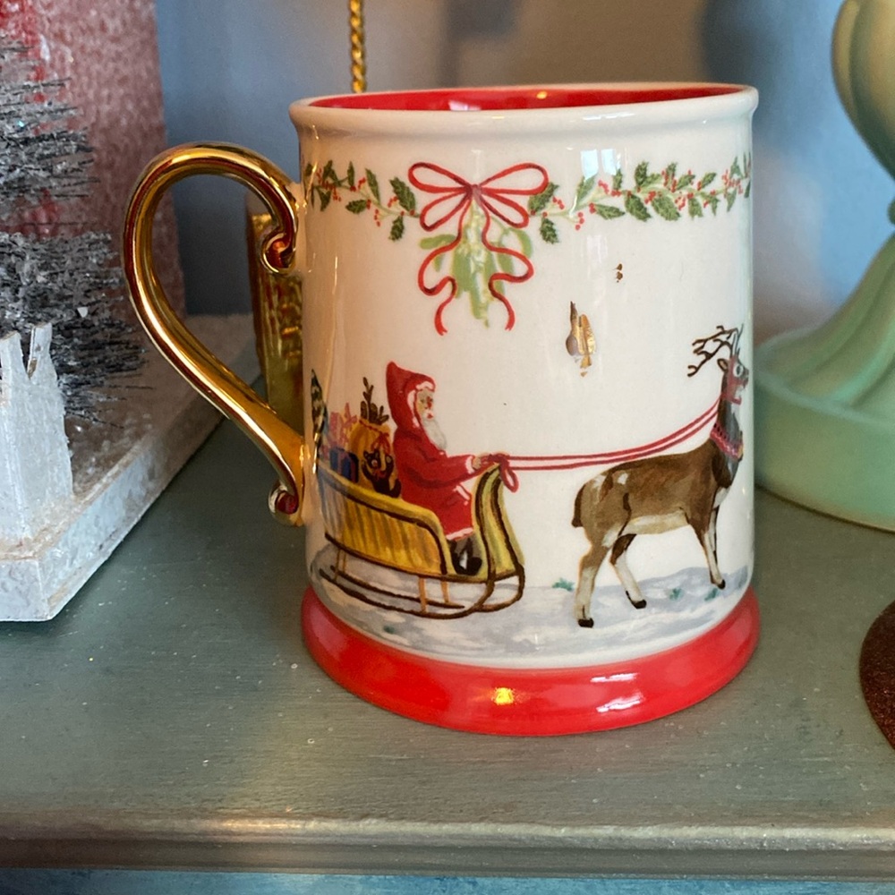 NWT Anthropologie Nathalie Lete Santa Sleigh Christmas Mug